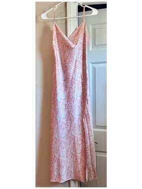 Satin Pink Floral Slip Dress with Cowl Neck